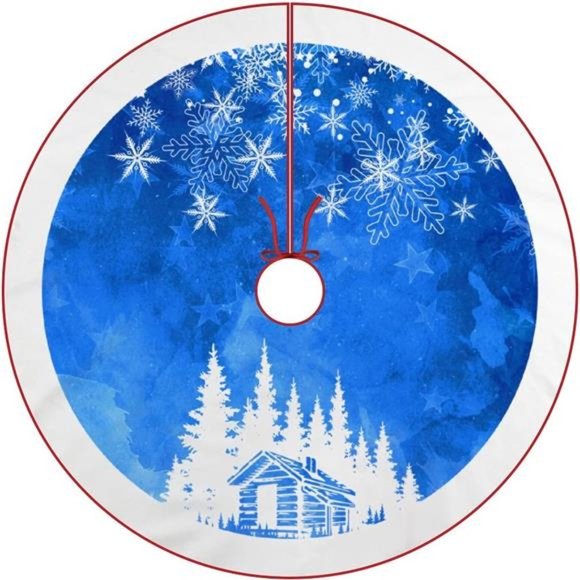 Christmas Tree Skirt Rustic Thick Xmas Tree Skirt with Snowflake, 48 Inches - Picture 5 of 7
